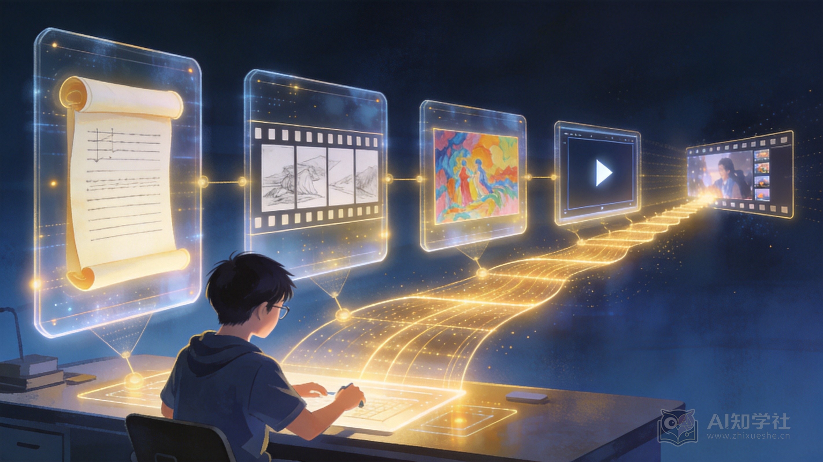 青少年使用AI创作流水线从剧本到成片